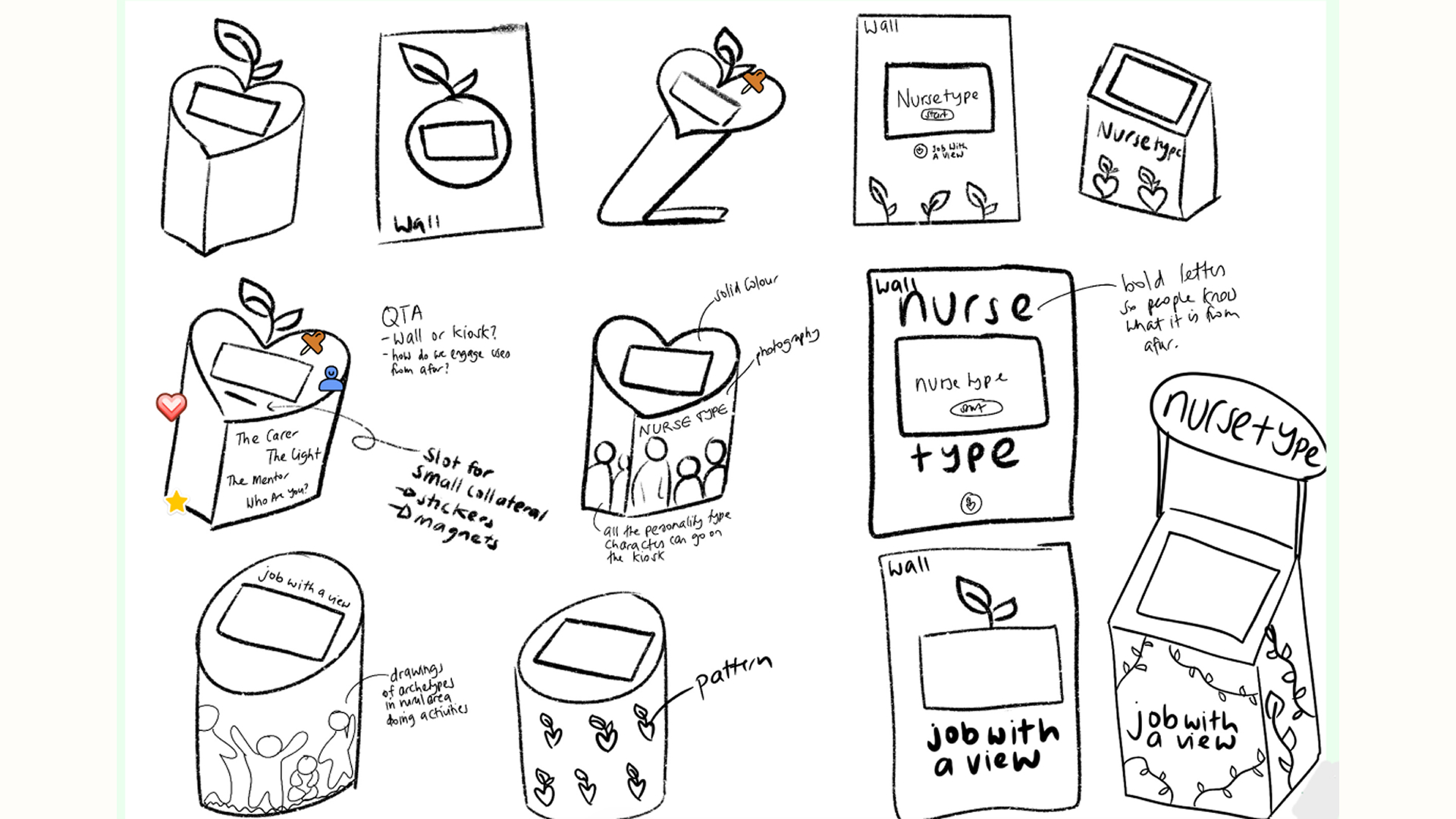 concept sketches of the kiosk design for the interactive experience