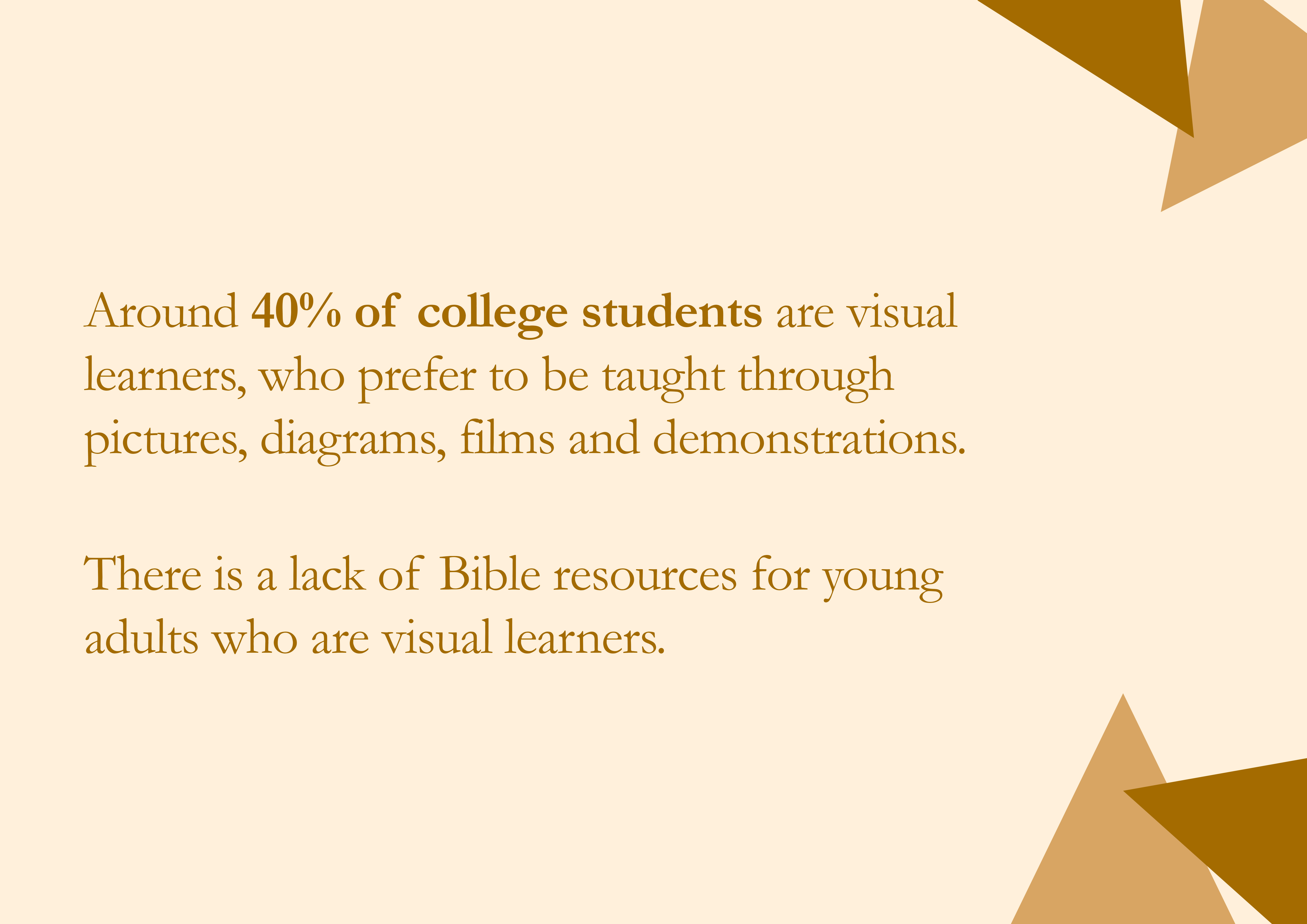 Around 40% of college students are visual learners.