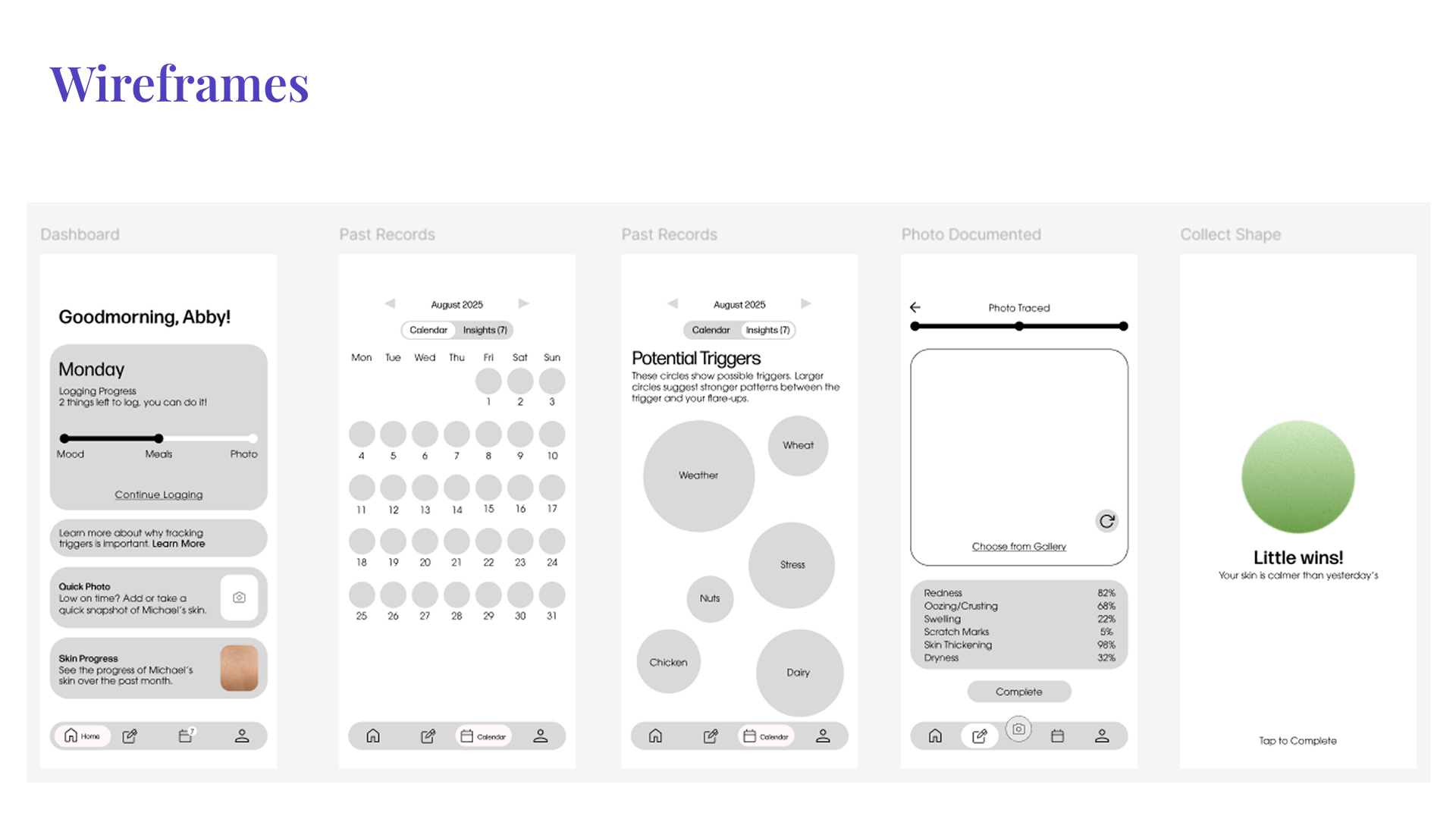 wireframes for trace
